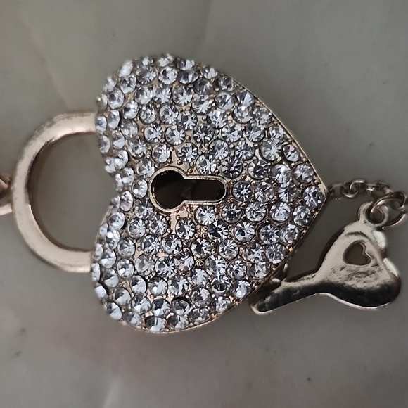 Heart Lock and Key Gold Tone Chain Pendant Necklace - Picture 10 of 16